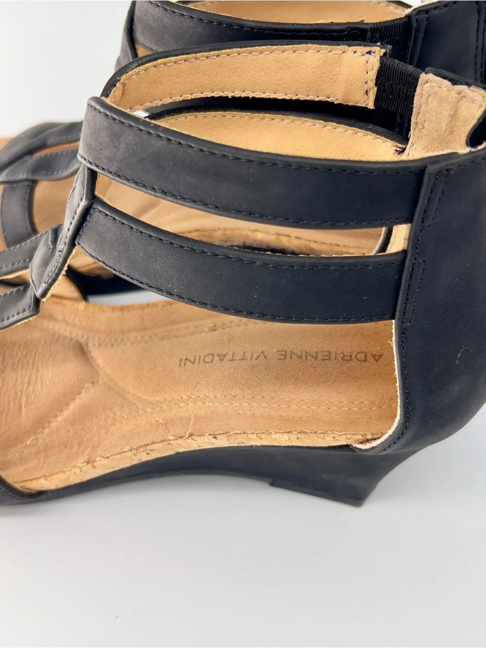 Adrienne Vittadini Black Strappy Women's Wedge Sandals